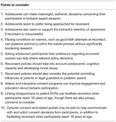 Adolescent Assent and Reconsent for Biobanking: Recent Developments and Emerging Ethical Issues